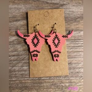 #192 | Pink Southwest Bull Head Dangle Earrings